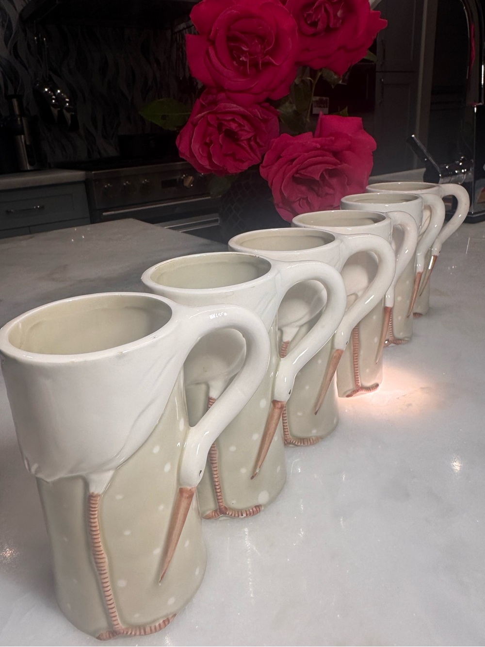 Vintage 1978 Fitz & Floyd The Stork Club Mugs Set of 6 Stork Handle Cups